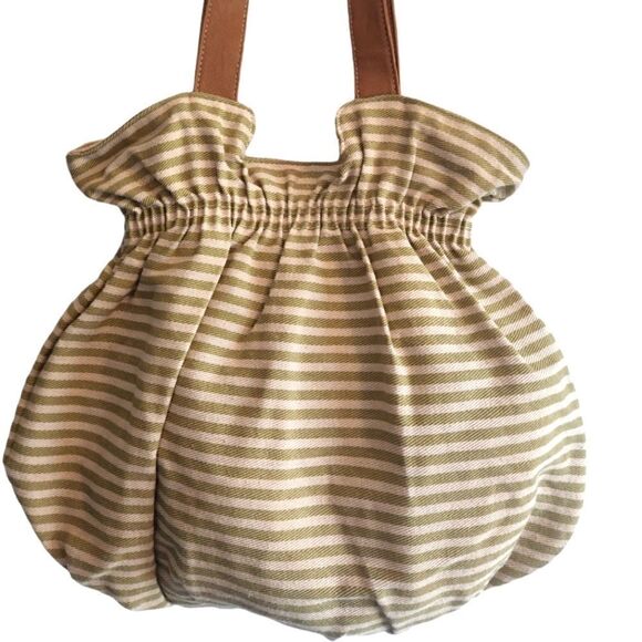Boho Green and Ivory Striped Shoulder Bag - Picture 2 of 6